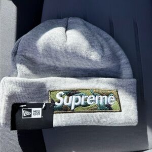 Supreme Gray Beanie with camo box logo